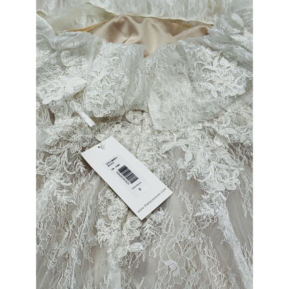Theia Imelda off-the-shoulder embellished Chantilly Ivory lace bridal gown sz O - Picture 13 of 16